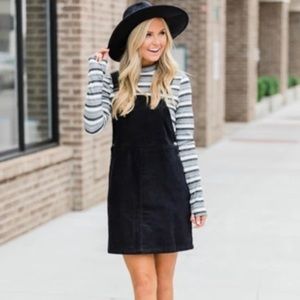 Pink Lily Black Corduroy Jumper & Black Striped Top